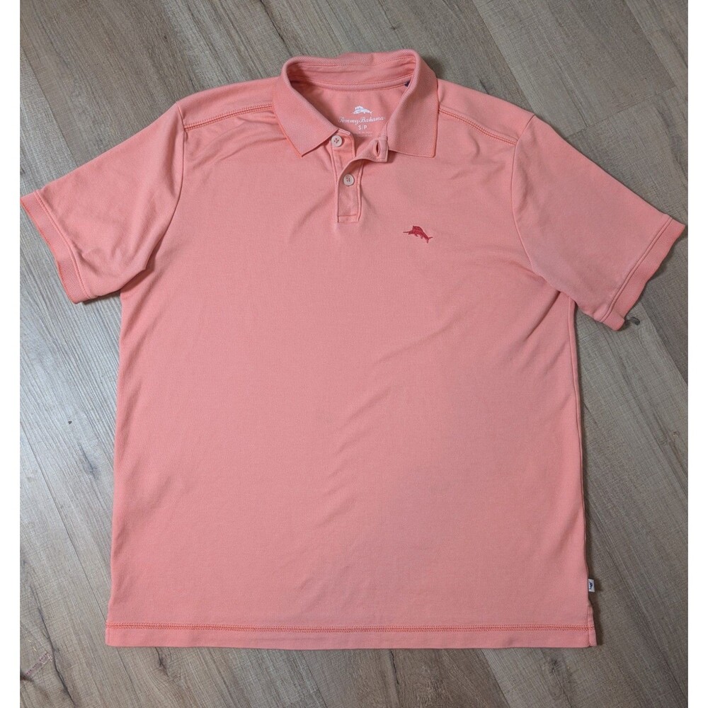 Tommy Bahama Size S Polo Shirt  Salmon Short Sleeve Supima Cotton Blend Golf